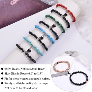 6mm natural stone magnetic heart bracelets for couples with elastic beaded design