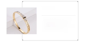 Detail of gold titanium steel bangle with Roman numerals and pavé crystal accents