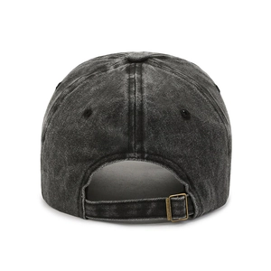 Vintage washed charcoal baseball cap with adjustable metal buckle back view