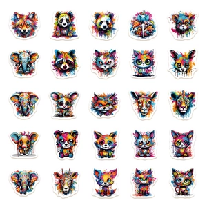 50pcs colorful watercolor animal stickers for DIY laptop and luggage decoration