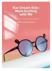 Détail de lunettes de soleil rondes noires pour enfants avec oreilles de lapin rouges