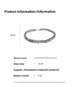 Spécifications de taille pour le bracelet élastique en strass plaqué argent