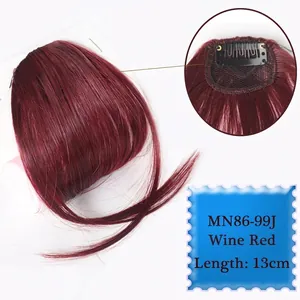 Detailed inner view of wine red clip-in hair bangs with breathable mesh and anti-slip clips