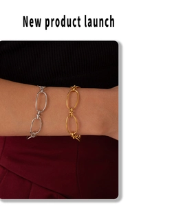 Detail of geometric chunky link chain bracelets in gold and silver finish on wrist