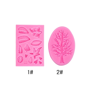 Pink silicone tree leaf and branch molds for fondant cake decoration and DIY crafts