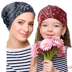 Fashionable paisley pattern soft cotton beanie hat and neck scarf for adults and children