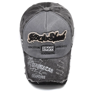 Vintage Unisex Denim Baseballkappe mit Rock Shark Stickerei und verwaschenem Sonnenschutz