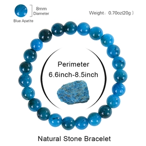 Natural Blue Apatite beaded bracelet with 8mm round stones on elastic cord