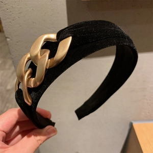 Retro black velvet headband with elegant gold chain decoration for women accessory