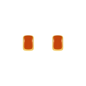 Minimalist rectangular gold-framed orange enamel earrings in a modern symmetrical design