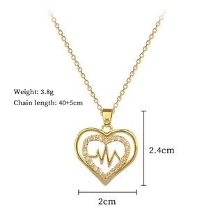 Detailed view of heartbeat necklace pendant with size specs 2.4cm x 2.0cm and weight 3.8g