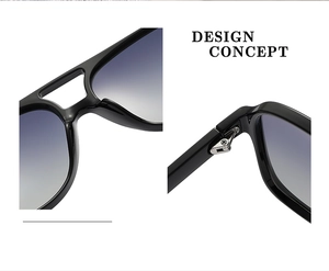 Detail view of double bridge hinges and nose pads on black oversized polarized sunglasses
