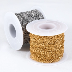 Gold and silver stainless steel cable chains on spools for DIY jewelry making