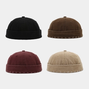Bonnet Docker En Coton Lavé Vintage Casquette Sans Bord Effilochée Hip Hop Streetwear Ajustable Unisexe