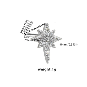 Dimensions détaillées du piercing nez étoile argentée avec largeur 10mm et tige 0.8mm