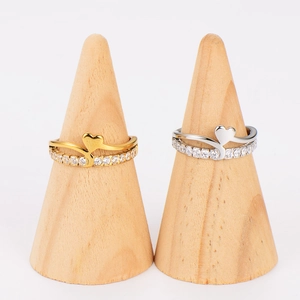 Double-layered stainless steel heart rings in gold and silver with sparkling crystal inlay
