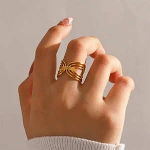 Geometric Multi-Layer Line Ring Stainless Steel Open Adjustable Fashion Minimalist Jewelry For Women Modern Accessory