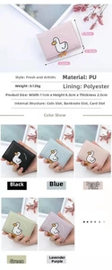 Detailed size specifications and color options for the cute duck animal pattern wallet