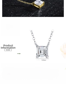 Macro shot of 925 sterling silver necklace with square cut emerald cubic zirconia pendant