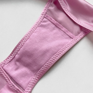 Pink gradient satin thong for women with rhinestones and comfortable cotton lining