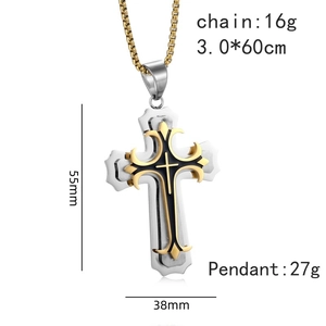 Pendentif croix bicolore en acier inoxydable pour homme avec dimensions et poids de chaîne