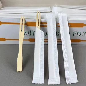 Disposable bamboo fruit picks with heart design and individual paper sleeves