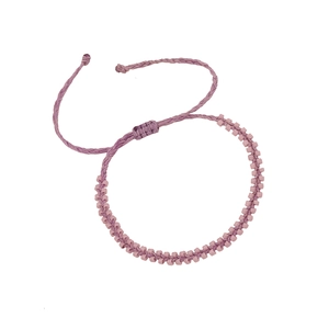Pink and purple bohemian seed bead woven bracelet with adjustable cord for women