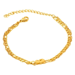 Minimalist double layered gold chain bracelet with heart charm and lobster clasp