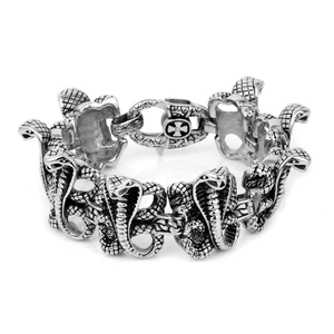 Bracelet Homme Tête De Cobra Serpent Acier Inoxydable Gothique Punk Rock Bijoux Ton Argent Fermoir Croix