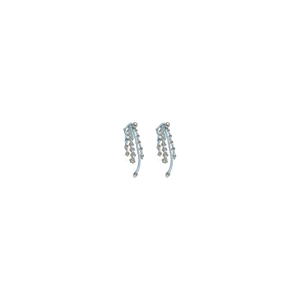 Elegant light blue bead tassel earrings with faux pearls and sparkling crystal details