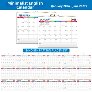 Overview of an 18-month English wall calendar layout from January 2026 to June 2027