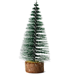 Mini artificial snow-flocked cedar Christmas tree with natural round wooden base