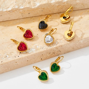 Orecchini A Cuore Leverback Acciaio Inossidabile Cristallo Colorato Zircone Gioielli Eleganti Per Donne Accessorio Quotidiano