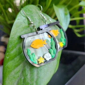 Goldfish Tank Drop Earrings Transparent Acrylic Colorful Sea Life Novelty Personality Fashion Jewelry For Women