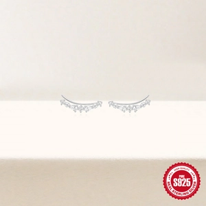Elegant S925 sterling silver curved stud earrings with sparkling cubic zirconia inlay
