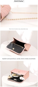 Detail of pink quilted crossbody bag showing internal capacity and gold chain strap