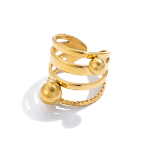 Minimalistischer 18K vergoldeter Edelstahlring, mehrlagiges Spiraldesign mit Perlen