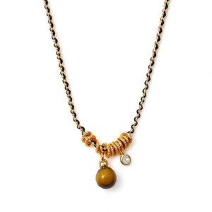 Collier en or 18 carats avec œil de tigre et pendentif zircon sur chaîne noire