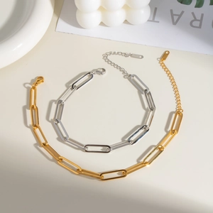 Minimalist gold and silver paperclip chain bracelets in stainless steel for women