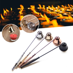 Bell-shaped candle snuffer set in silver, gold, rose gold and black finishes with long handles