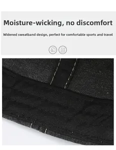 Detail of the widened moisture-wicking sweatband inside the black baseball cap