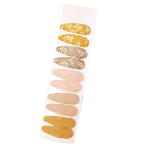 10-piece floral embroidery snap hair clips set for girls in yellow pink and beige