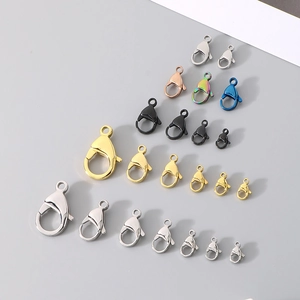 Detailed array of 304 stainless steel lobster clasps in various metallic colors and sizes