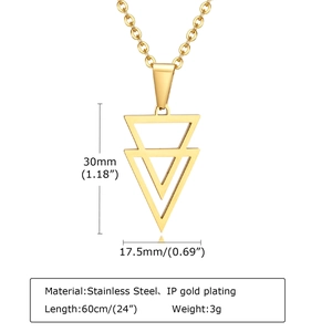 Detailed size specifications for gold geometric double triangle pendant necklace