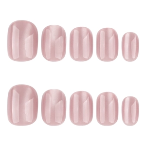 Minimalist nude pink cat-eye press-on nails in short round shape with 10 pieces set