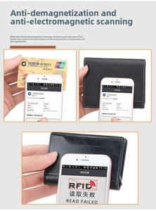 Close-up of black RFID blocking wallet demonstrating secure anti-theft scanning technology
