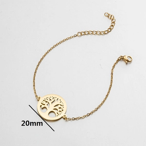 Minimalist gold tree of life charm bracelet with adjustable fine chain for women