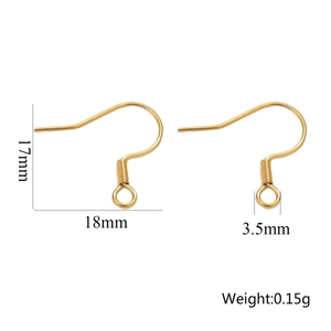 Detailed size chart for 18mm gold stainless steel earring hooks with measurement labels