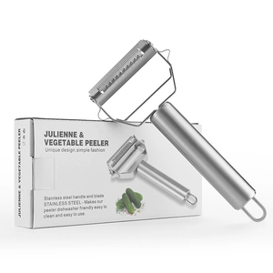 Éplucheur et coupe-julienne double en acier inoxydable avec poignée métallique