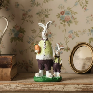 Vintage rabbit resin figurines set with carrot for home cafe tabletop decoration